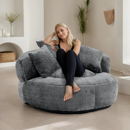 Pouf avec oreillers, pouf paresseux pour salon, canapé rond rembourré, canapé-lit moelleux, avec accoudoirs