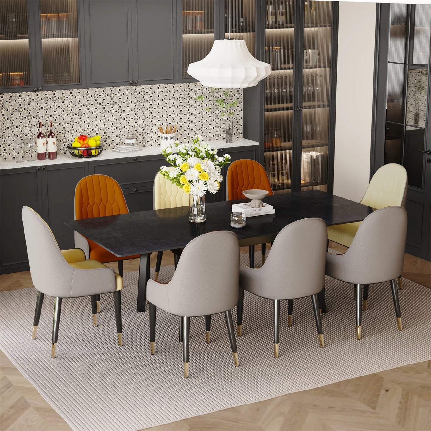 Extensible Dining Table Marble Top and Metal Frame Home Rectangular Kitchen Modern Furniture No Chairs