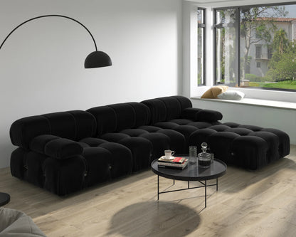 Minimalist Sectional Sofa for Living Room Black Velvet Fabric Modular Couches with Ottomans Comfortable Lounge Couch Sofas Sets