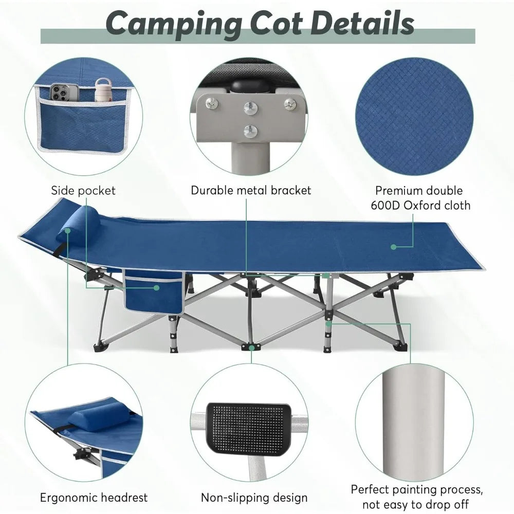 Lit de camping pliable pour adultes avec matelas, lit de camp portable, lits de couchage avec oreiller et sac de transport pour le bureau, la sieste à la maison