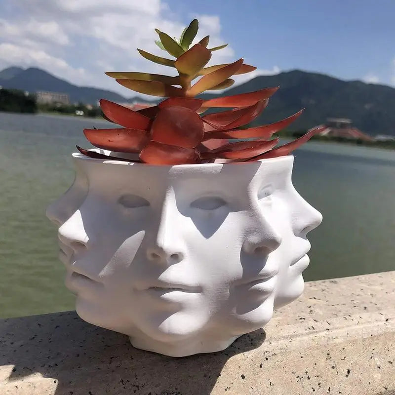 Modern Simple Ceramic Multi Face Flower Vase Human Head Plant Flower Pot Nordics Art Planter Creative Vase Home LivingRoom Decor