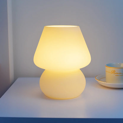 Lámpara LED de vidrio creativa Ins para mesita de noche de dormitorio, luz de noche con forma de hongo esmerilado a rayas, decoración sencilla, linda y translúcida