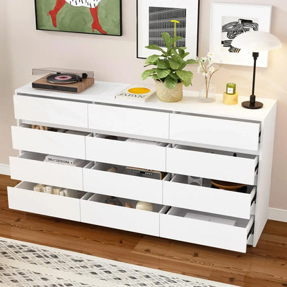 9 Drawers Double Dresser, Modern Wood Dresser Chest of Drawers with Large Storage Space for Bedroom,Living Room, White/Black