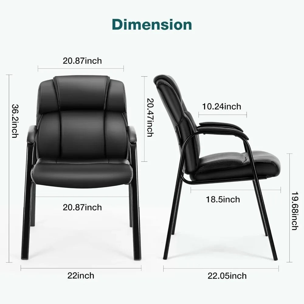 Set of 4 Leather Waiting Room Chairs with Padded Arms - Executive Office Reception Guest Chair No Wheels for Conference Room