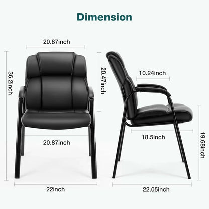 Set of 4 Leather Waiting Room Chairs with Padded Arms - Executive Office Reception Guest Chair No Wheels for Conference Room