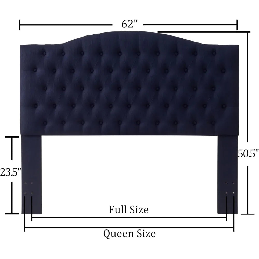 Tufted Button Headboard for Queen/Full Bed, Curved Integrated Design with Tufted Solid Wood Head Board and Luxury Soft Padded