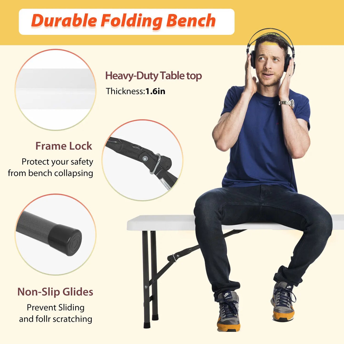 US  6FT Folding Portable Plastic In/Outdoor Camping Picnic Party Dining Bench 2 Pack