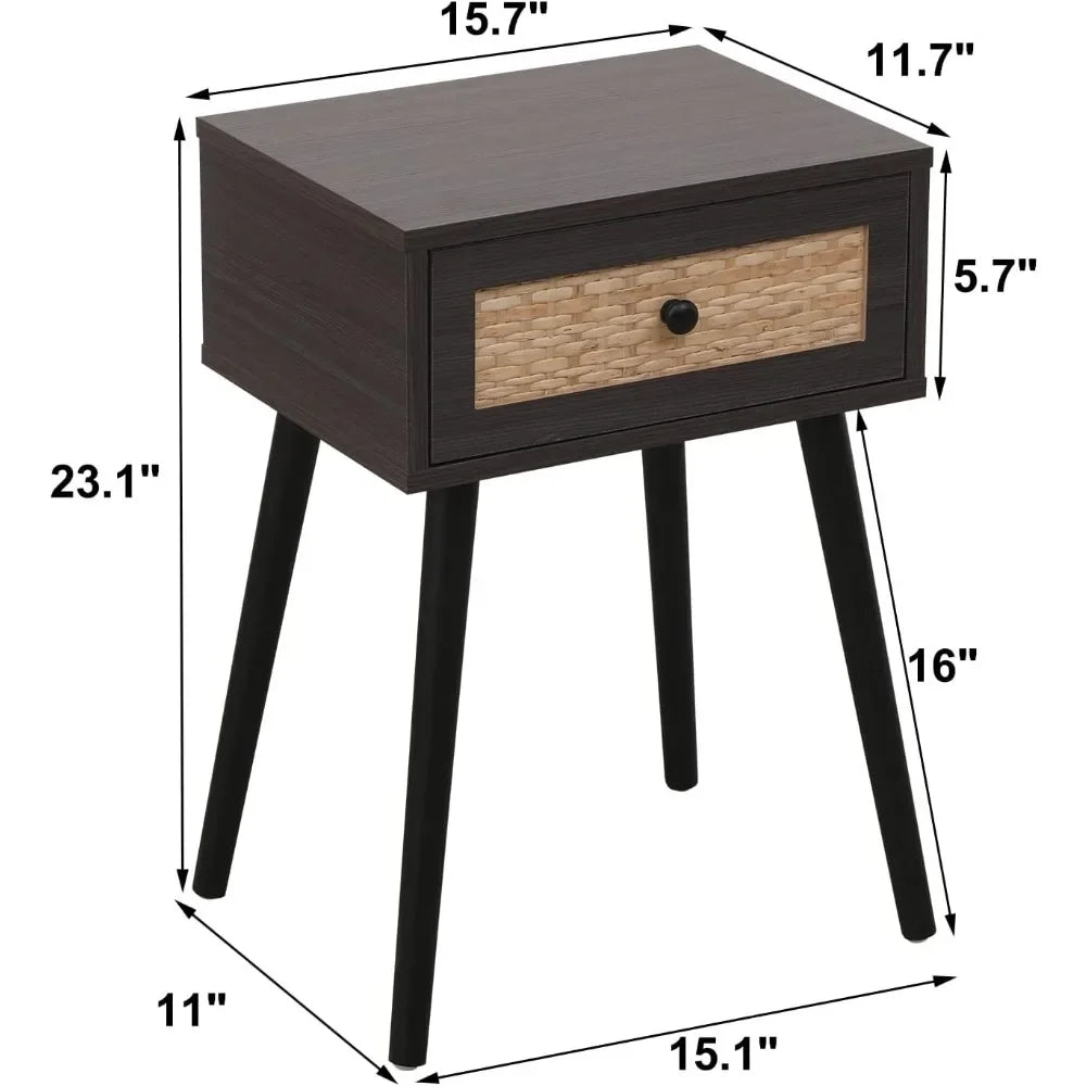 Ensemble de 2 tables de chevet, table de chevet d'appoint avec tiroir de rangement et pieds en bois massif, meubles de salon de chambre à coucher