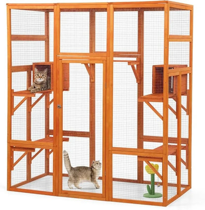 Grande maison pour chat, enclos de jeu pour chat, cage d'intérieur avec fenêtre et toit étanche, 7 plates-formes et 2 boîtes de repos