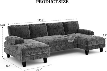 U Shaped Sectional Couches for Living Room, 111 Inch Modular Sofa with Double Chaise, Large Lounge Couch for Apartment