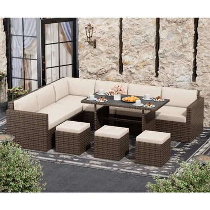 Ensemble de meubles de patio sectionnels pour meubles d'extérieur, ensemble de meubles de patio 7 pièces, ensemble d'extérieur en rotin PE toutes saisons avec coussins et table