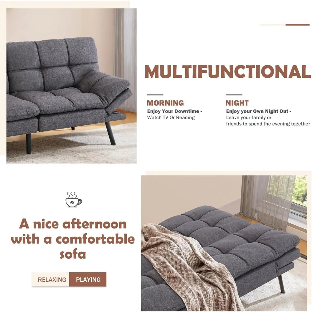 Sofa bed, convertible Lovesea sofa bed, memory foam sofa, futon sofa with arms, small couch sofa, standard gray71D x 31W x 33.5H