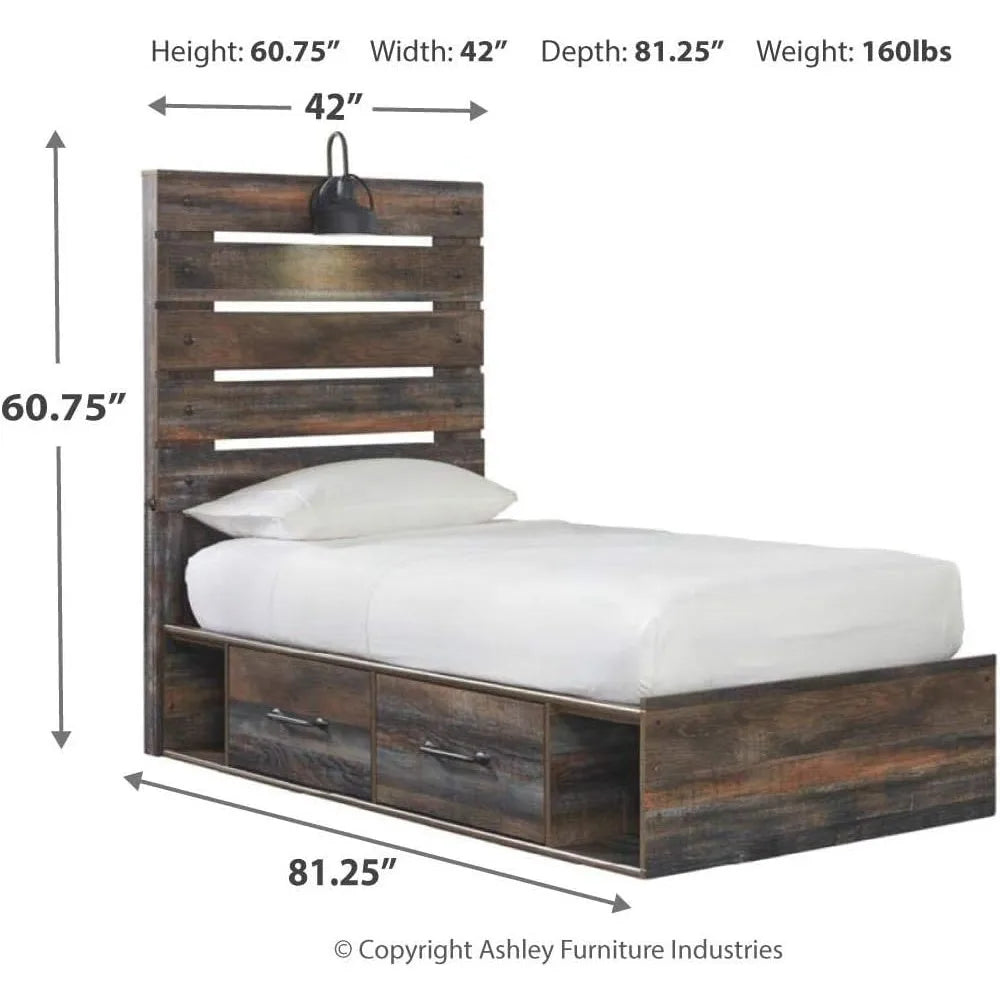 Drystan Rustic Panel Headboard ONLY with USB Charging Stations, Twin, Brown