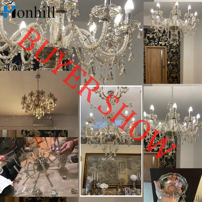 TRY-YEAN Vintage Crystal 10 Arm Cognac Chandelier Classic K9 Crystals Drop Pendant Lighting for Living Room Bedroom Hallway E14