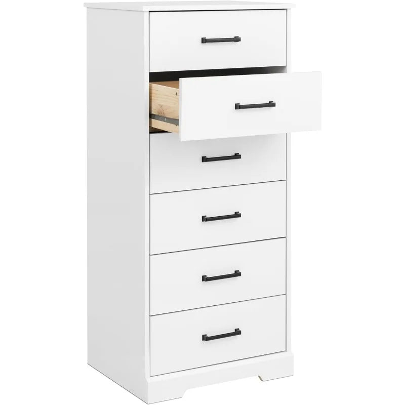 Astrid Tall White Dresser: 16"D x 20"W x 52"H, 6-Drawer Chest for Bedroom by Prepac - Perfect Chest of Drawers for Ample