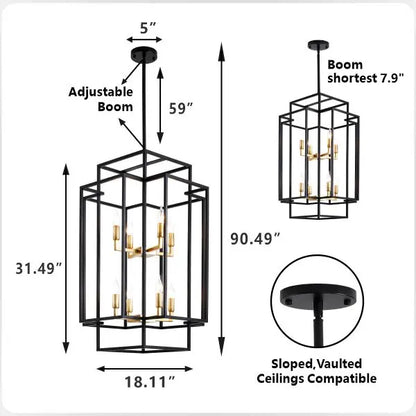 8-Lights Lantern Tiered Pendant Light Fixtures Industrial Farmhouse Hanging Chandelier Lamp for Foyer Living Room Island Kitchen