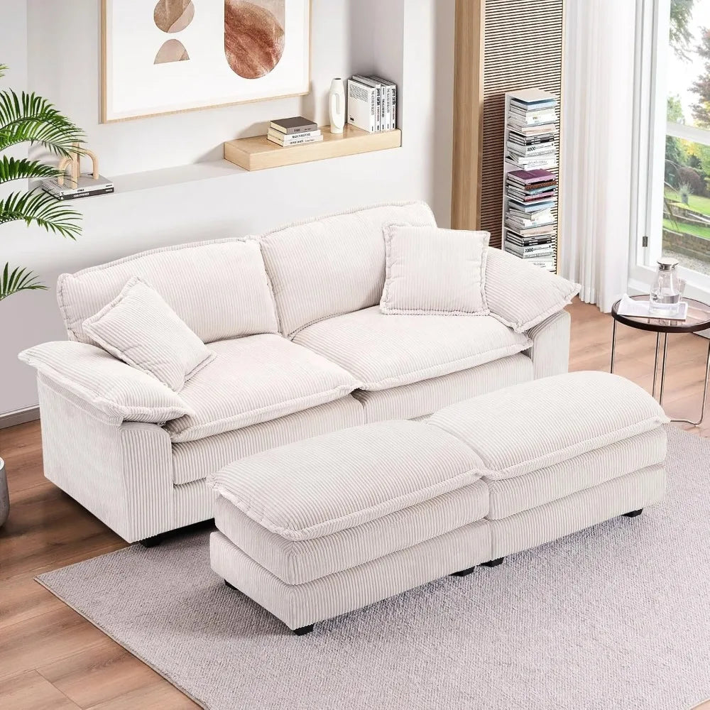 84.6" Sectional Sofa Couch for Living Room,Modern Upholstered Corduroy L Shaped Couch with Chaise,Comfy Deep Seat Loveseat Sofa