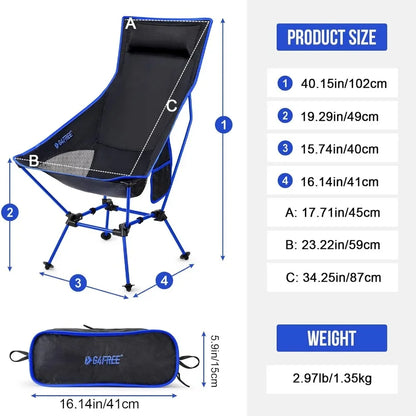 2Pcs Lightweight Portable High Back Camp Chair, Folding Chair Lawn Chair Heavy Duty 330lbs with Headrest & Pocket for Outdoor