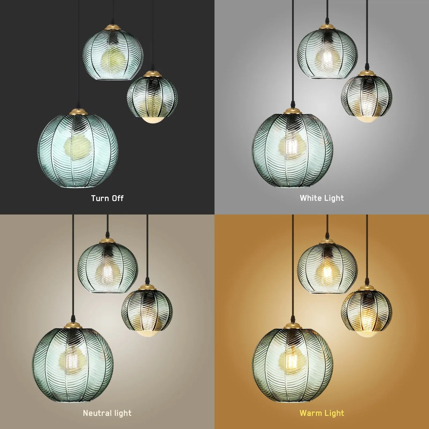 Ridgeyard Modern Nordic Chandelier 1/3 Heads Glass LED Pendant Lights Indoor Home Decor Dining Room Bar Salon Hanging Lamp Retro