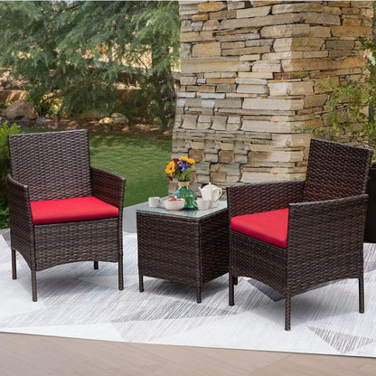 3 Pieces Patio Furniture PE Rattan Wicker Chair Conversation Set, 26.6x12.1x19.3 inches, Assemble Easily, Sturdy&Durable