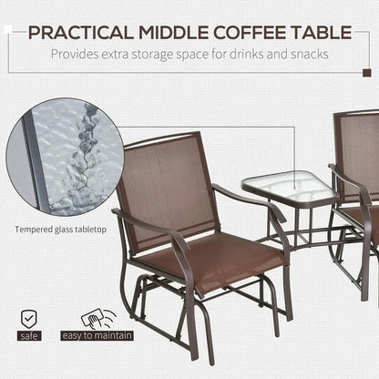 Chaises de planeur d'extérieur avec table basse, chaise à bascule de patio, balançoire, causeuse avec sangle respirante pour arrière-cour, jardin et porche