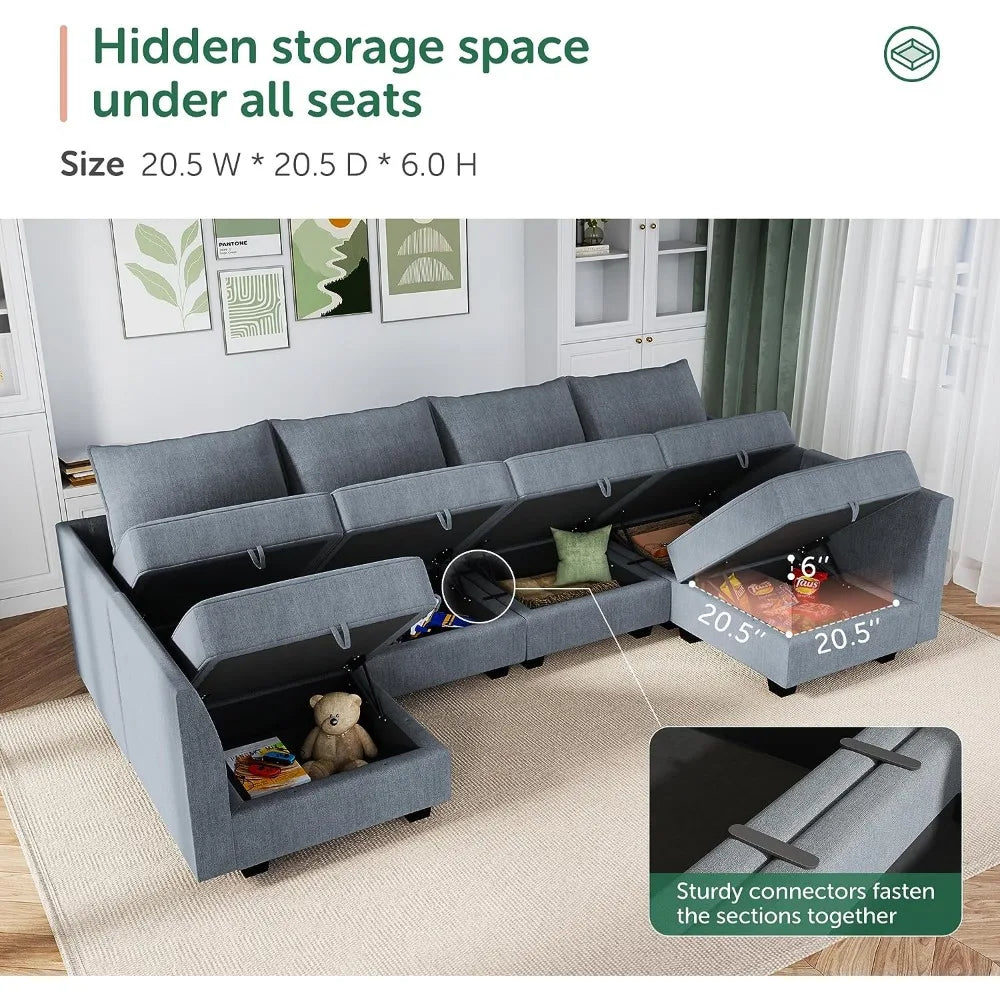 Modular Sofa with Wide Chaise Reversible U Shaped Sectional Couch with Storage Seats for Living Room Sofa