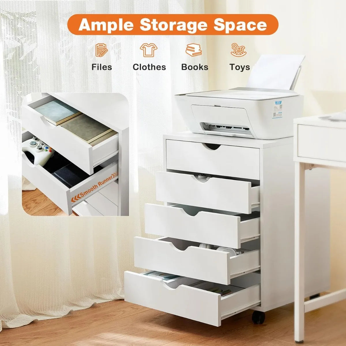 7 Chest of Drawers - Dresser Storage Cabinet Wooden Dresser, White Drawer Wooden Tissue Furniture for Office, Home