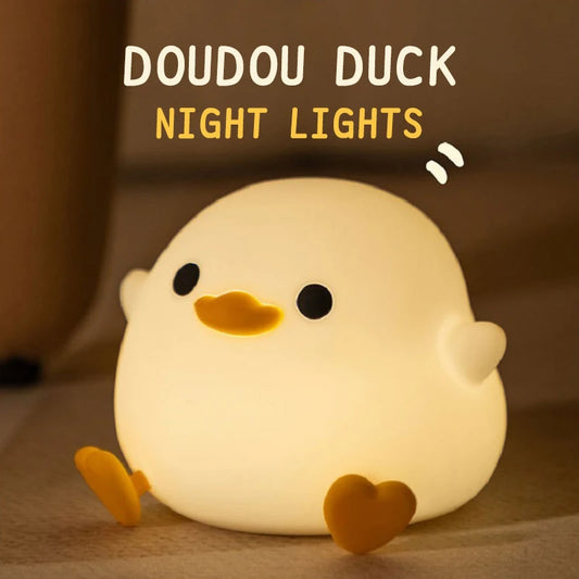 1pc Doudou Duck night light  Children's gift soft light eye care USB charging timing automatic clap silicone lamp