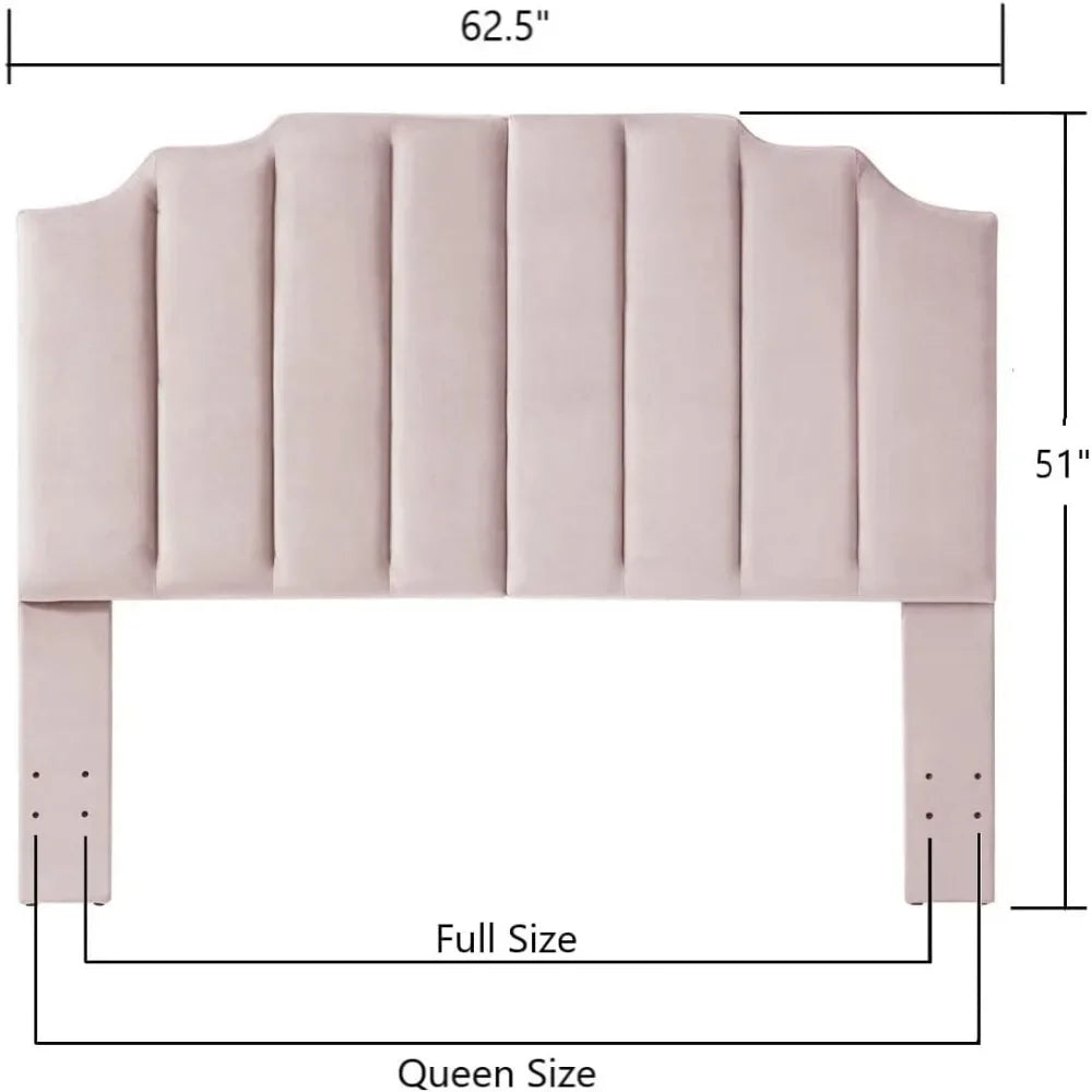 Tête de lit Queen Size rembourrée en velours rose Tête de lit pleine grandeur, tête de lit capitonnée pour lit Queen Size, lit complet, canal vertical moderne