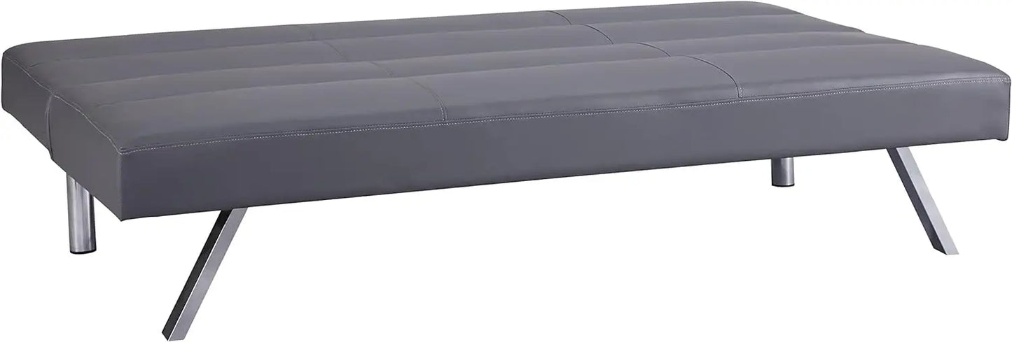 Sofa Bed Faux Leather Futon Couch Modern Convertible Folding Sofa Bed Couch with Chrome Legs, Reclining Mini Couch