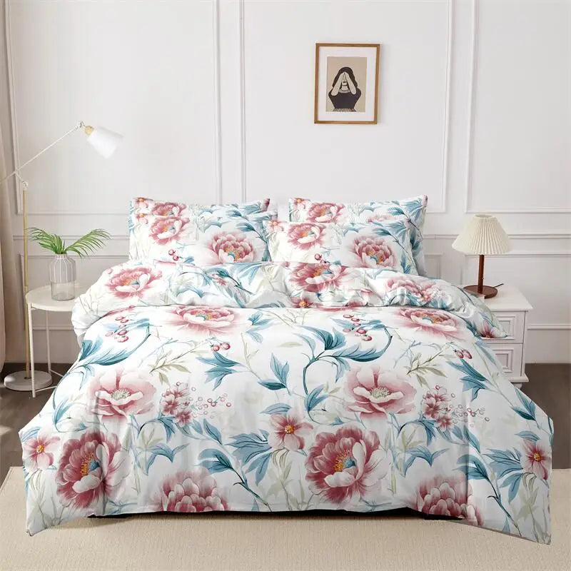 Kuup New Printed sanding Bedding Set Simple Fresh Comfortable Queen Size Duvet Cover Set with Sheet Comforter Covers Pillowcases