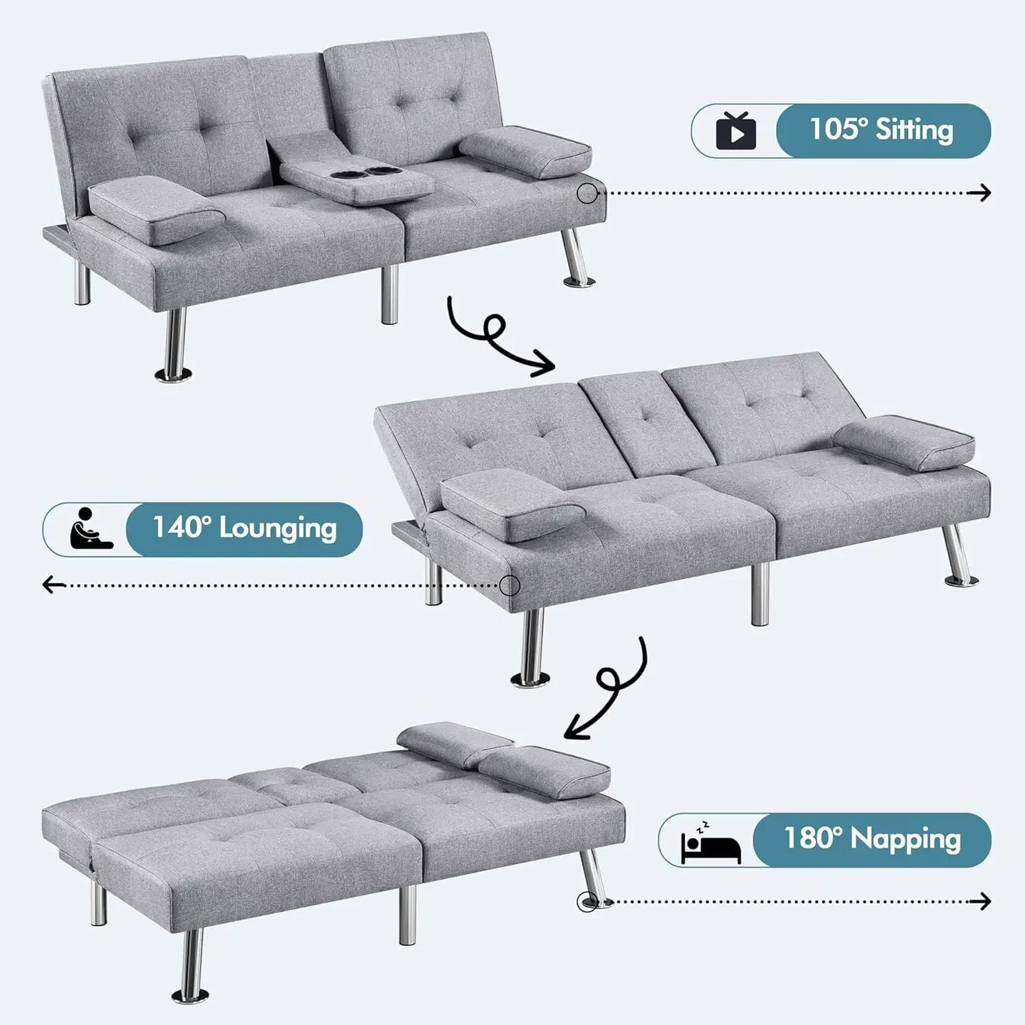 Sofa Bed Adjustmentsofa Double-sided Doublesofa Folding Sofa Bed Guestbed,cupholder,Bed Modern Artificial Leather Lounge Chair