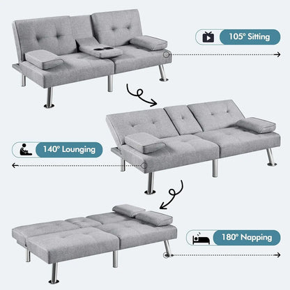 Canapé-lit réglable Canapé-lit double face Canapé-lit pliant Lit d'appoint, porte-gobelet, lit Chaise longue moderne en cuir artificiel