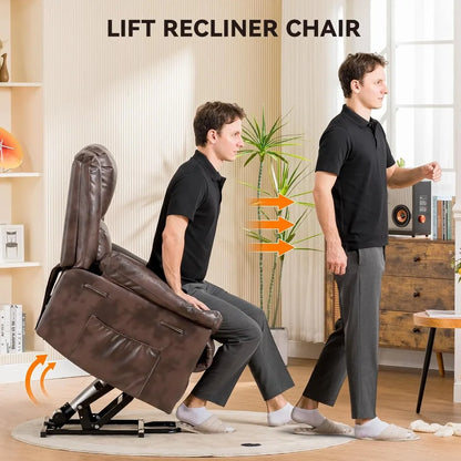 Fauteuil inclinable électrique pour personnes âgées, fauteuil releveur avec chaleur et massage, canapé inclinable en PU avec fonction de synchronisation, 2 poches latérales