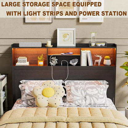 Queen Size Headboard Only for Bedroom, Wood Queen Headboard with Storage,, 4-Tier Stylish Bookcase, Queen Size Headboard