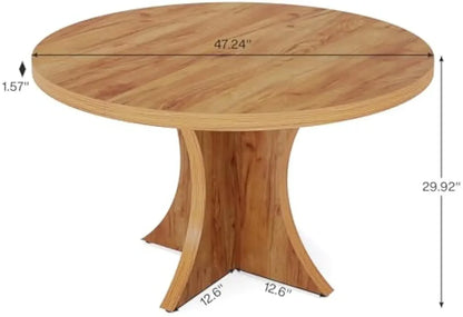 Table à manger ronde pour 4 à 6 personnes, table de cuisine de ferme de 47,24 pouces, table à manger en bois avec base sur piédestal, petite table à manger