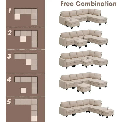 U Shape Sectional Sofa for Living Room, 7 Seat L Shaped Living Room Sofa Set with Ottoman for Living Room,Apartment,Office