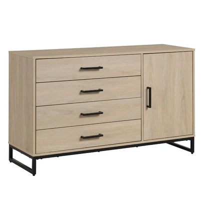 Commode industrielle à 4 tiroirs avec armoire à portes, coiffeuse de luxe en chêne beige, sans frais de transport, pour table de maquillage de chambre à coucher