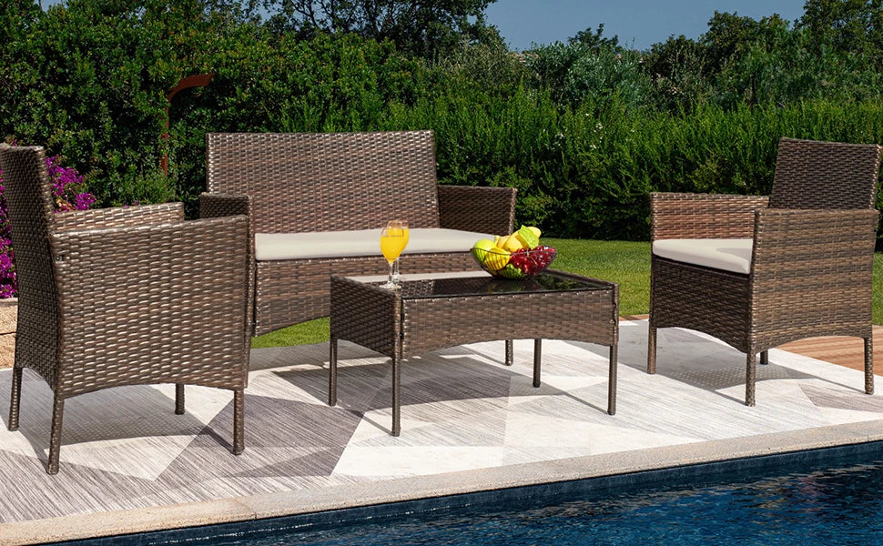 Ensemble de 4 meubles de patio Greesum pour conversation, chaises d'extérieur en rotin et osier, pour jardin, arrière-cour, balcon, porche, piscine, causeuse