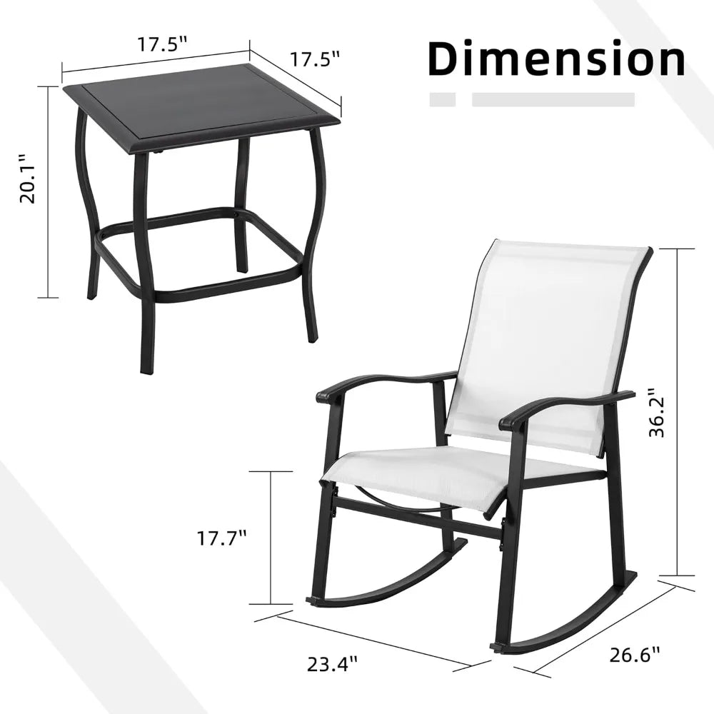 3 Piece Outdoor Rocking Bistro Set, Textilene Fabric Small Patio Furniture Set, Front Porch Rocker Chairs Conversation Set with