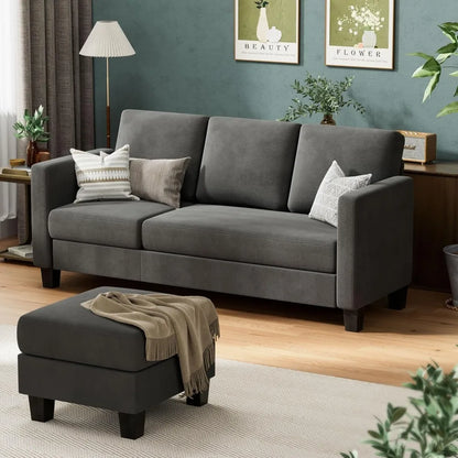 Living Room Sofas,3 Seat L-Shaped Sofa with Linen Fabric,Movable Ottoman Small Couch for Small Apartments,Living Rooms Sofa Sets