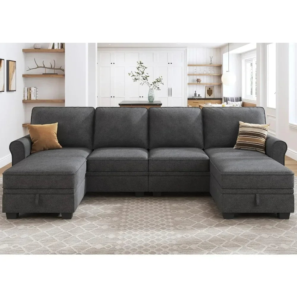 Convertible Sectional Sofa with Storage Seat U Shaped Sectional Couch with Reversible Chaise 6 Seat Sofas