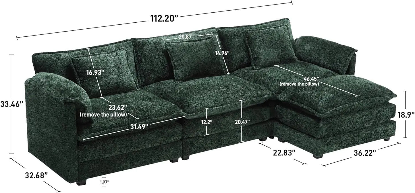 112" Oversized Sectional Sofa Cloud Couch for Living Room, Chenille Modern Upholstery L Shape Sofa, Comfy Boucle Modular Sleeper