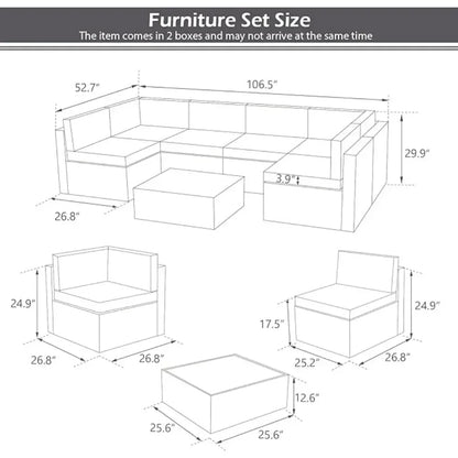 7-piece patio furniture set modular wicker outdoor sectional sofa PE rattan outdoor set with pillowtop cushions and coffee table