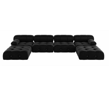 Minimalist Sectional Sofa for Living Room Black Velvet Fabric Modular Couches with Ottomans Comfortable Lounge Couch Sofas Sets