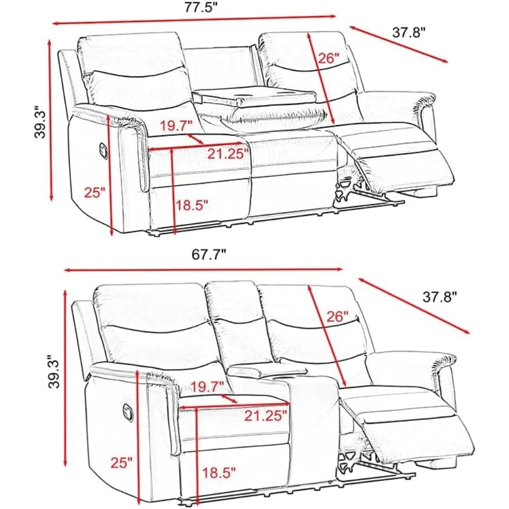 Manual Reclining Sectional Sofa Living Room Sets,Faux Leather Motion Sofa & Loveseat Couch,Footrest Home Theater Seating