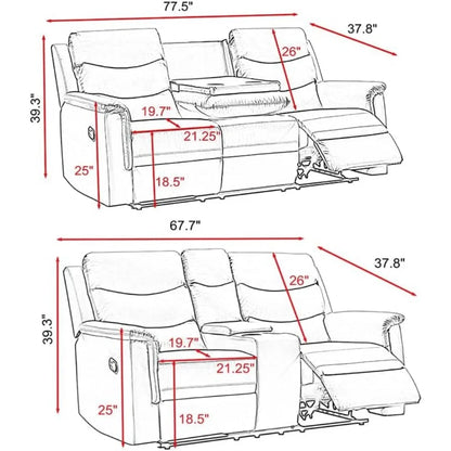 Manual Reclining Sectional Sofa Living Room Sets,Faux Leather Motion Sofa & Loveseat Couch,Footrest Home Theater Seating