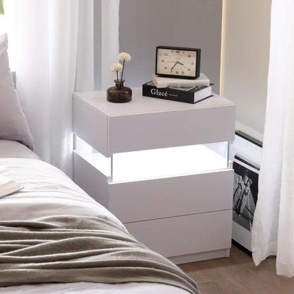 White Nightstands Set of 2 LED Nightstand White with Drawers Set of 2 Bedside Tables White LED Lights for Bedroom Living Room