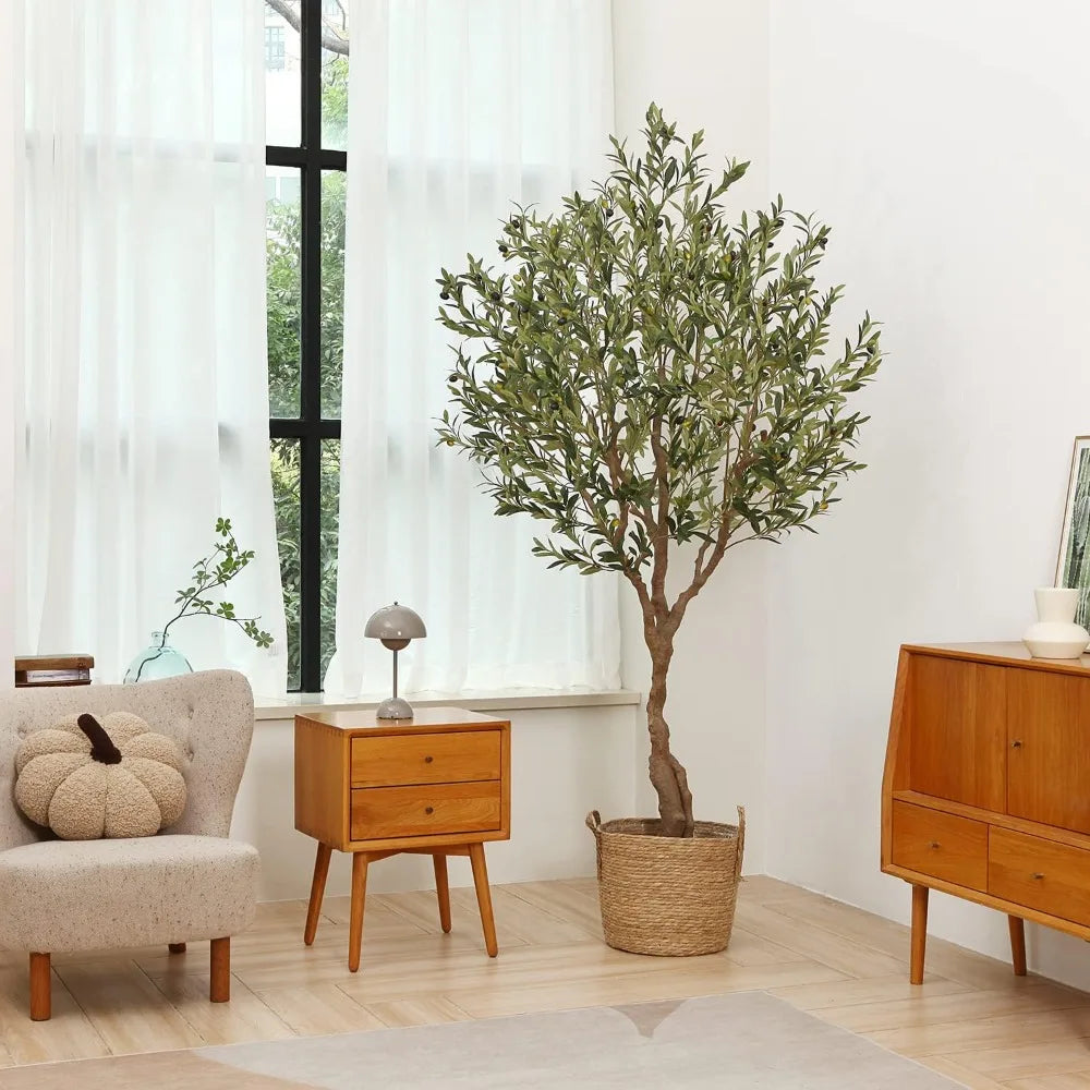 Plantes d'olivier artificielles de 7 pieds, faux arbre topiaire en soie en pot avec branche d'olivier et fruits, décoration moderne pour la maison et le bureau