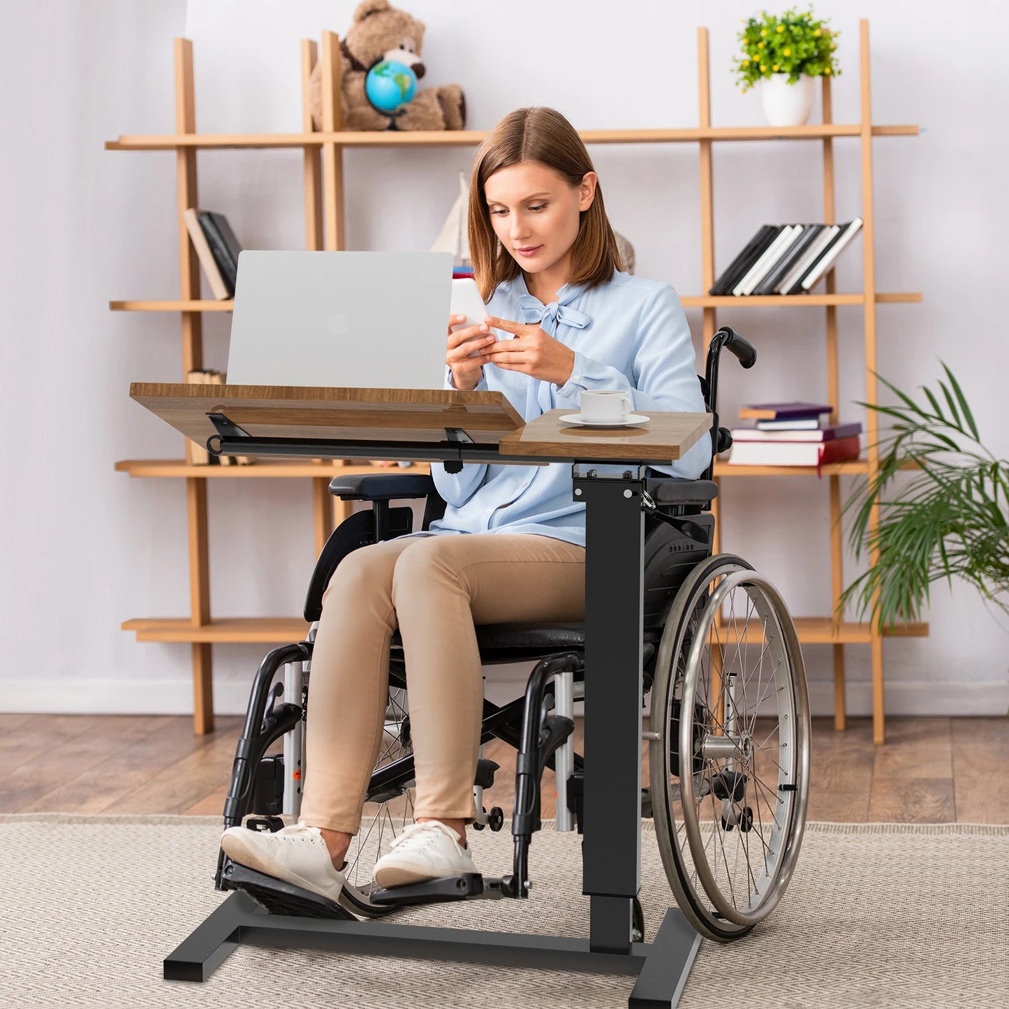 Adjustable Overbed Table with Wheels Split Top Tilting Bedside Bed Table with Tray Rolling Laptop Computer Standing